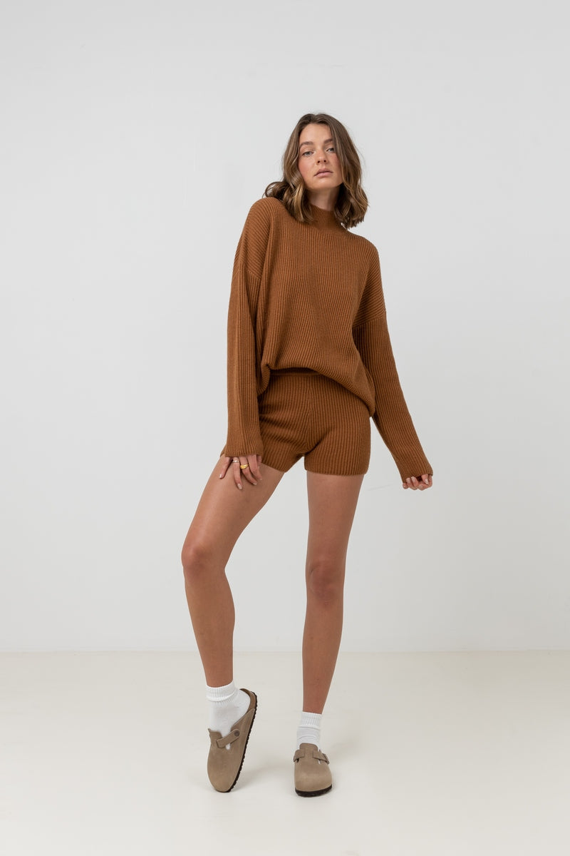 Rhythm - Classic Knit Shorts - Caramel - Women