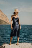 Claire Satin Dress - Navy Blue
