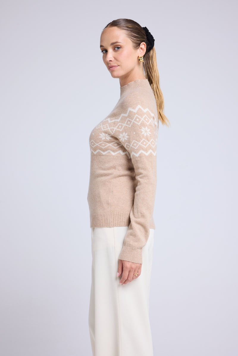 Pull Montagne Col Montant Clara - Beige Crème Blanc