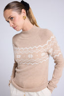 Pull Montagne Col Montant Clara - Beige Crème Blanc