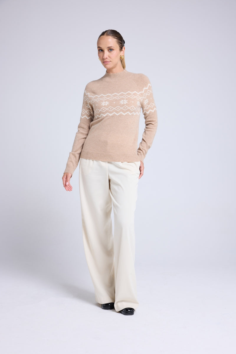 Pull Montagne Col Montant Clara - Beige Crème Blanc