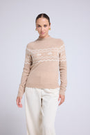 Pull Montagne Col Montant Clara - Beige Crème Blanc