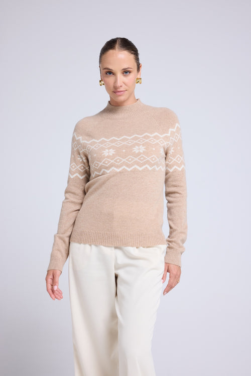 Pull Montagne Col Montant Clara - Beige Crème Blanc