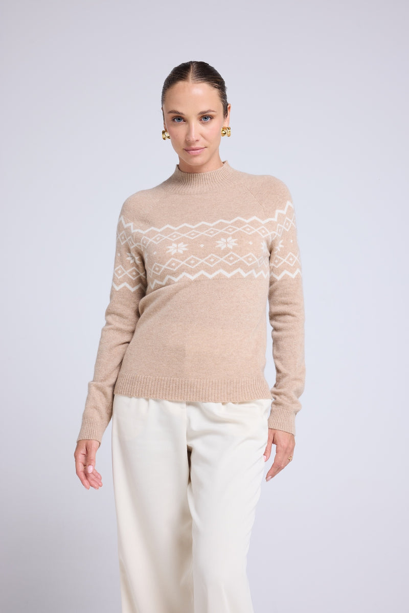 Pull Montagne Col Montant Clara - Beige Crème Blanc