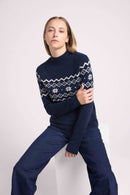 Pull Montagne Col Montant Clara - Bleu Marine Et Blanc - 100% Cachemire Oeko-Tex - Femme