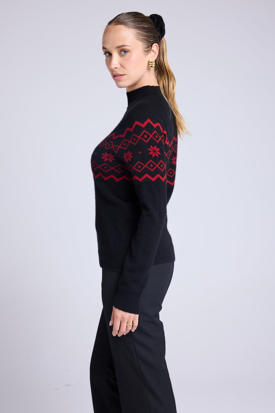 Maglione Montagna Collo Lupetto Clara - Nero Rosso