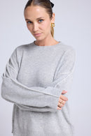 Pull Col Rond Oversize Surpiqures Clarisse - Gris Clair Blanc