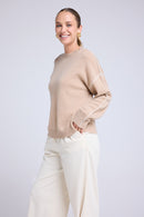 Pull Col Rond Oversize Surpiqures Clarisse - Beige Crème Blanc