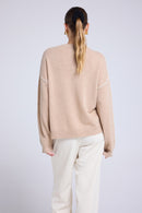 Pull Col Rond Oversize Surpiqures Clarisse - Beige Crème Blanc