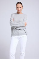 Pull Col Rond Oversize Surpiqures Clarisse - Gris Clair Blanc