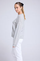 Pull Col Rond Oversize Surpiqures Clarisse - Gris Clair Blanc