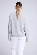 Pull Col Rond Oversize Surpiqures Clarisse - Gris Clair Blanc