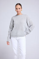 Pull Col Rond Oversize Surpiqures Clarisse - Gris Clair Blanc
