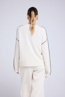 Pull Col Rond Oversize Surpiqures Clarisse - Blanc Noir