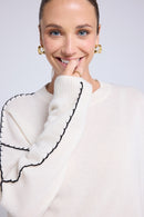 Pull Col Rond Oversize Surpiqures Clarisse - Blanc Noir