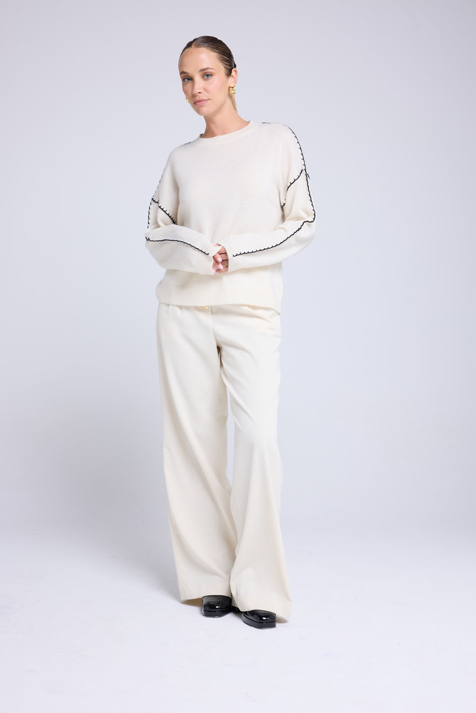 Maglione Girocollo Oversize Impunture Clarisse - Bianco Nero