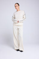 Pull Col Rond Oversize Surpiqures Clarisse - Blanc Noir