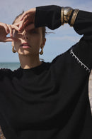 Pull Col Rond Oversize Surpiqures Clarisse - Noir Blanc