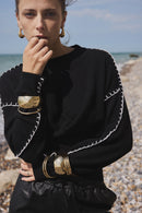 Pull Col Rond Oversize Surpiqures Clarisse - Noir Blanc