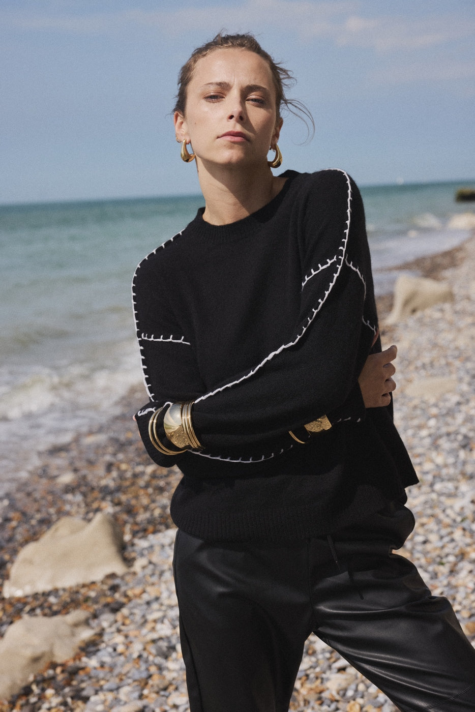 Maglione Girocollo Oversize Impunture Clarisse - Nero Bianco
