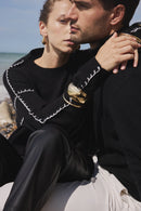 Pull Col Rond Oversize Surpiqures Clarisse - Noir Blanc