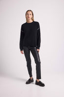 Pull Col Rond Oversize Surpiqures Clarisse - Noir Blanc