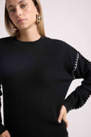 Pull Col Rond Oversize Surpiqures Clarisse - Noir Blanc