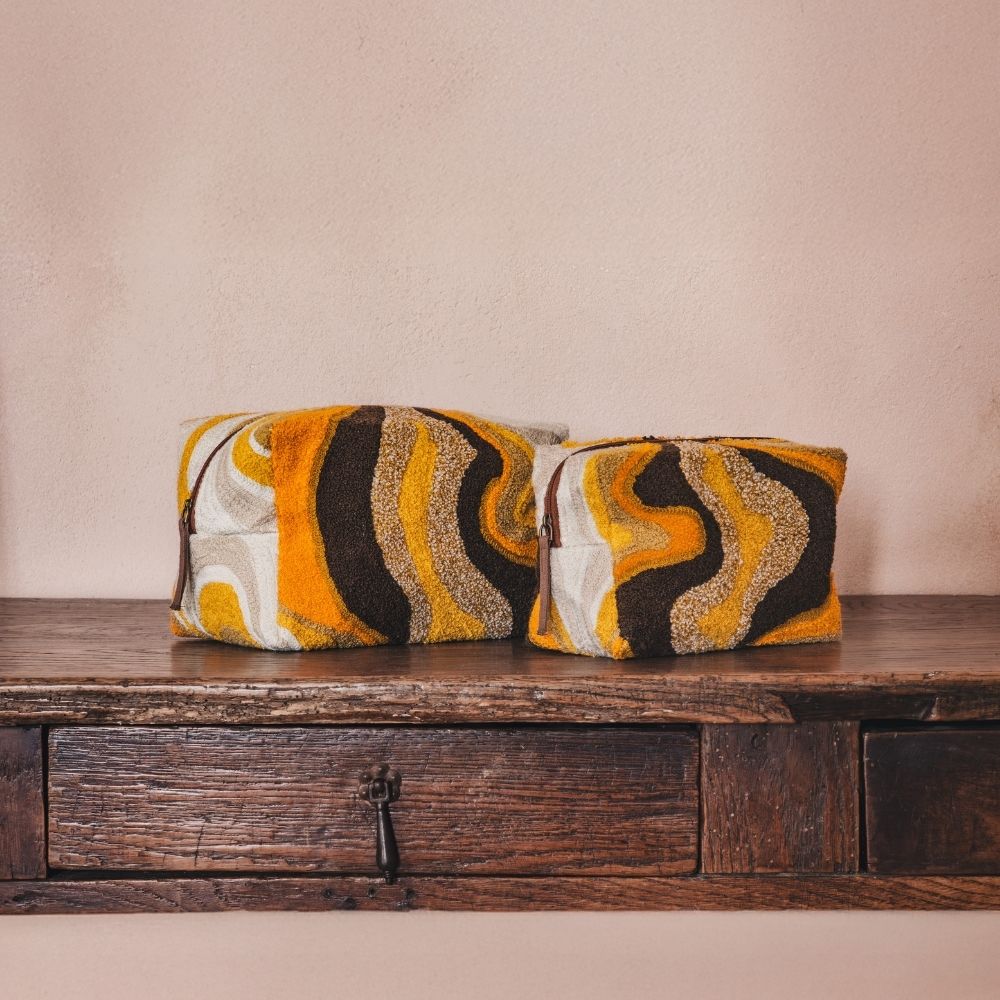 Embroidered-Pattern Toiletry Bag - Yellow
