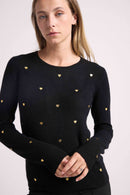 Pull Col Rond Cœurs Dorés Clémentine - Noir Doré