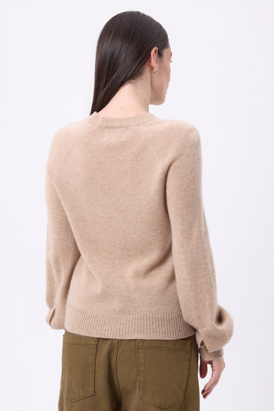 Jersey de cuello redondo con botones, canalé y mangas Clip - Beige crema - Mujer