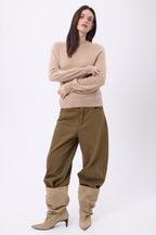 Jersey de cuello redondo con botones, canalé y mangas Clip - Beige crema - Mujer