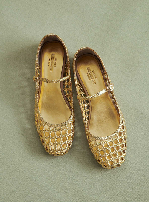 CLOTHILDE GOLD BRAIDED LEATHER BALLERINA FLATS PETITE MENDIGOTE