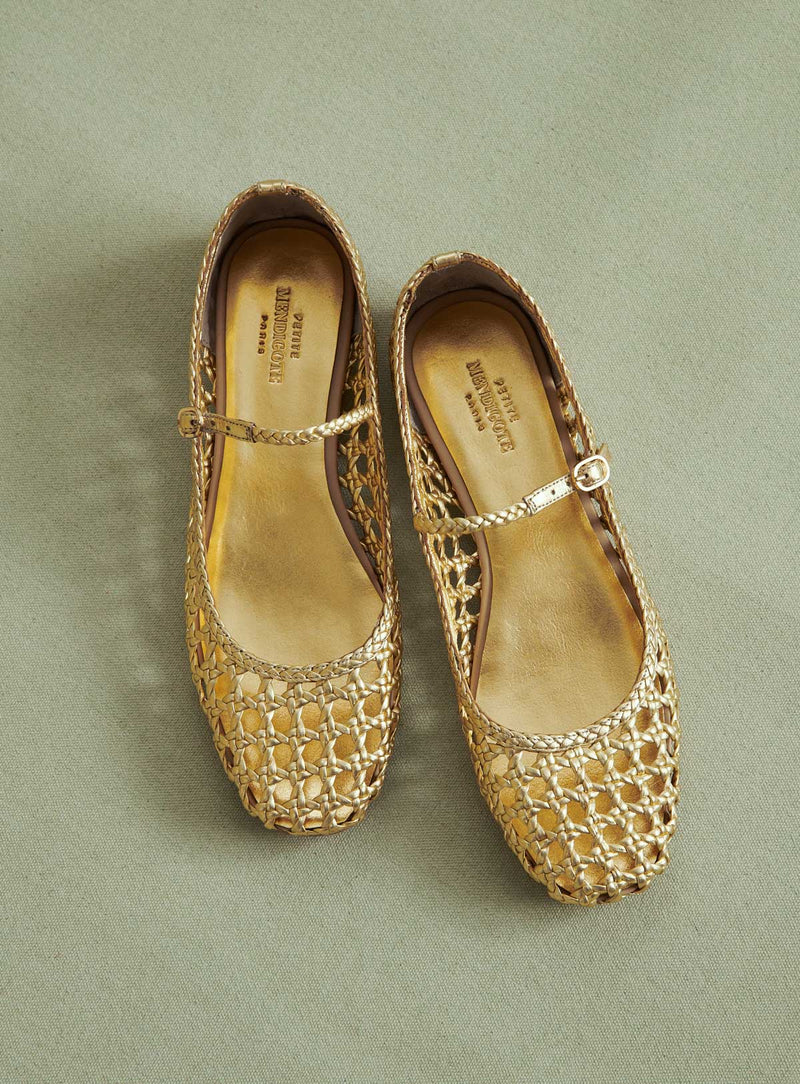 BALLERINES CUIR TRESSE DORE CLOTHILDE PETITE MENDIGOTE