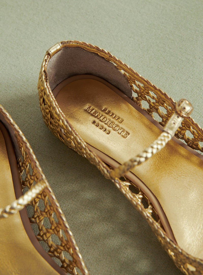 BALLERINES CUIR TRESSE DORE CLOTHILDE PETITE MENDIGOTE
