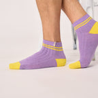 Mid-Calf Combed Cotton Socks - Purple, Yellow Stripes