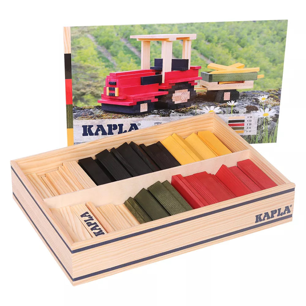 Kapla - Confezione Trattore Naturale, Nero, Rosso, Giallo, Verde