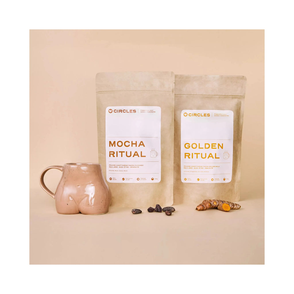 mocha ritual and golden ritual products with mug