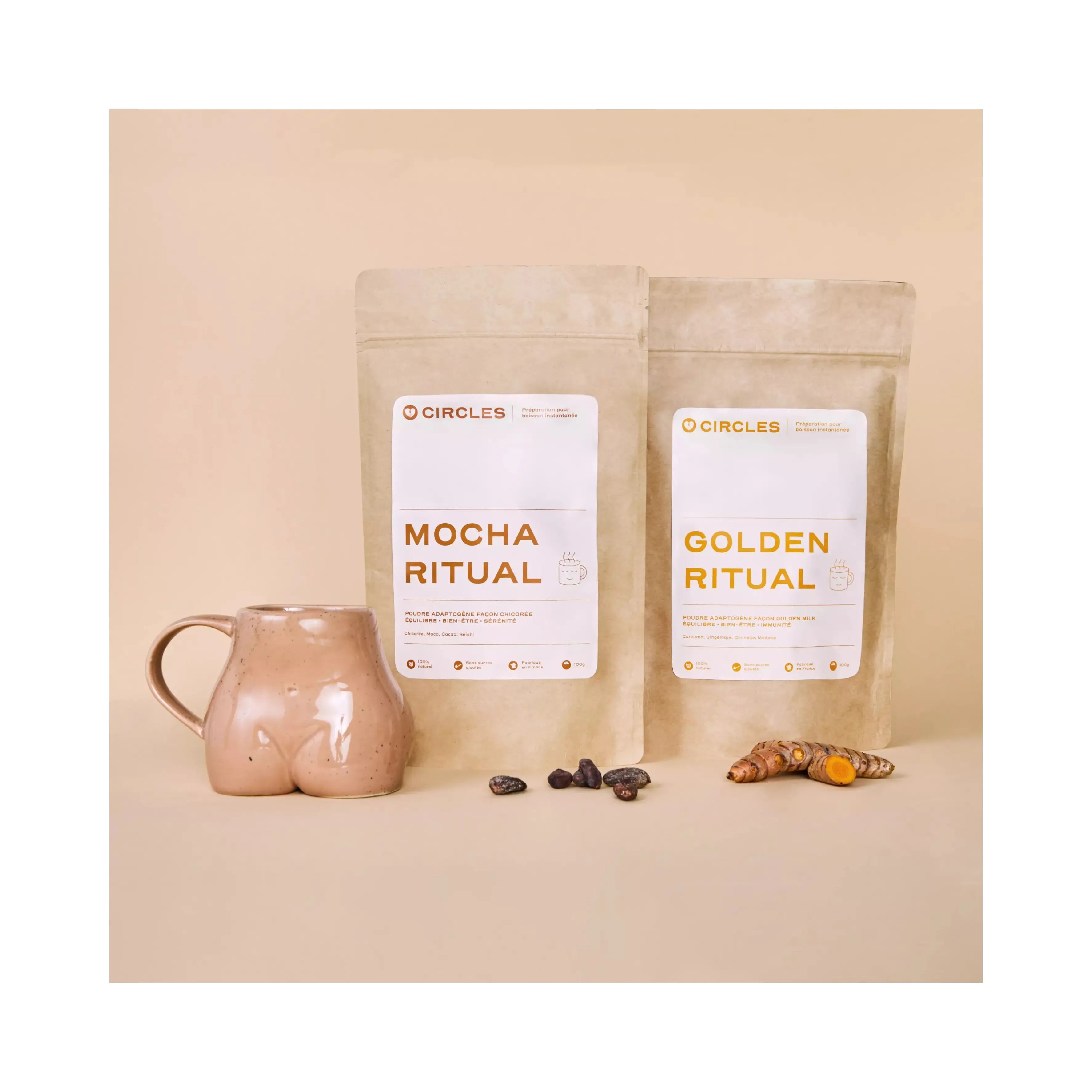 mocha ritual and golden ritual products with mug