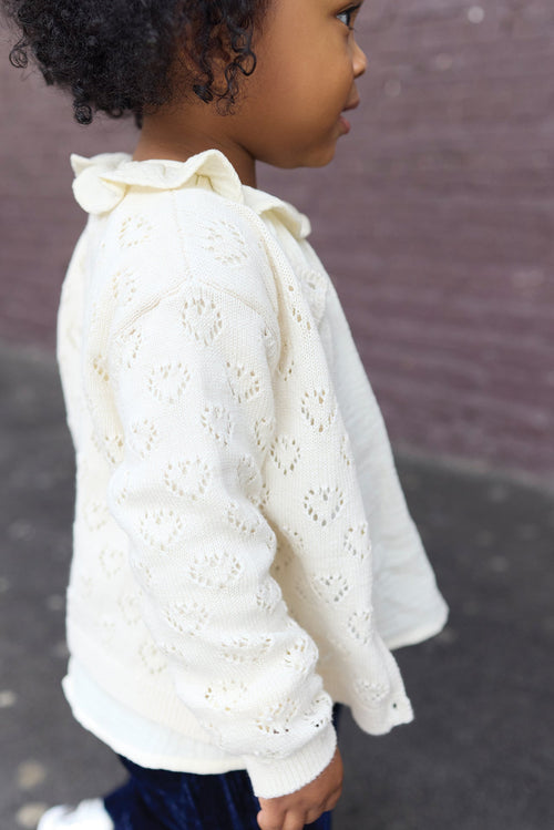 Cardigan - Naissance Beige Cœurs Ajouré