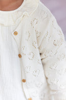Cardigan - Naissance Beige Cœurs Ajouré