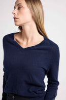 Pull Col V Bandes Lurex Rose Colette - Bleu Marine Lurex Pink