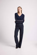 Pull Col V Bandes Lurex Rose Colette - Bleu Marine Lurex Pink