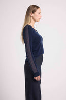 Pull Col V Bandes Lurex Rose Colette - Bleu Marine Lurex Pink