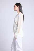 V-Neck Sweater with Lurex Stripes Coline - White and Gold - Women