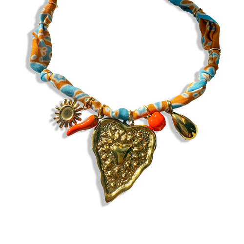 Collier Coeur - Orange & Bleu