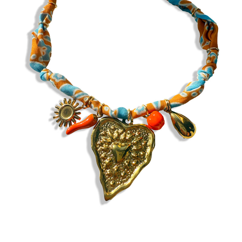 Collier Coeur - Orange & Bleu
