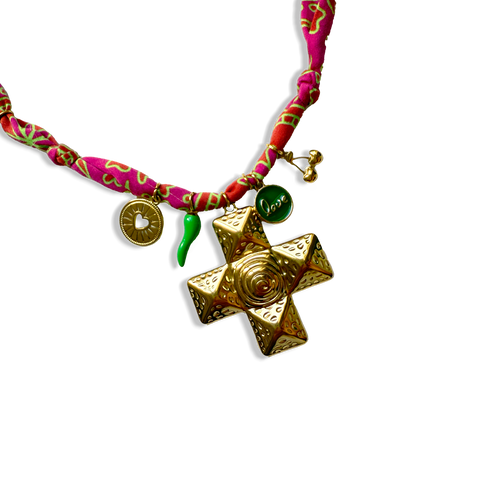Cross Necklace - Pink & Green