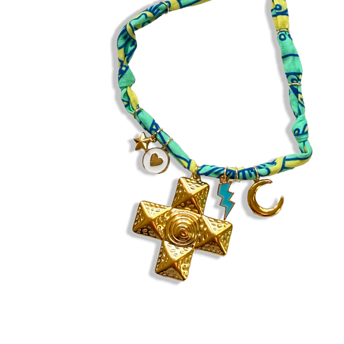 Cross Necklace - Green & Yellow