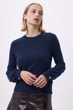 Pull Col Rond Boutons Rib Hommeche F Como - Bleu Marine - Femme