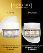 Texture comparison: Velvety cream for normal to dry skin versus Airy emulsion for combination to oily skin